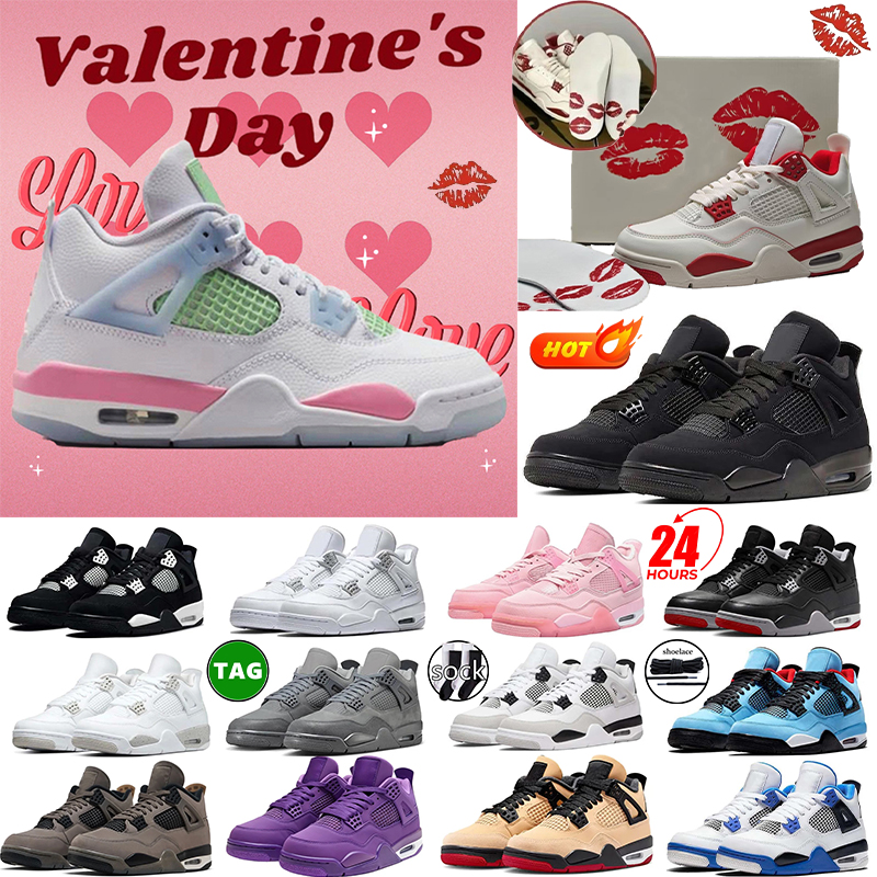 4 basketball shoes 4s Valentines for Mens women 4 Black Cat brick by brick 4 Casual sneaker Military Black men women sneakers trainers outdoor Sports shoes