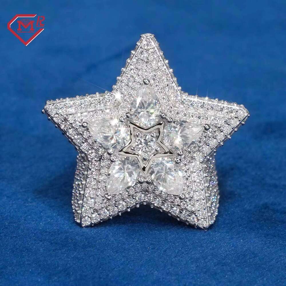 Hiphop Men Custom Star VVS Iced Out Diamond 925 Silver Champion Moissanite Ring