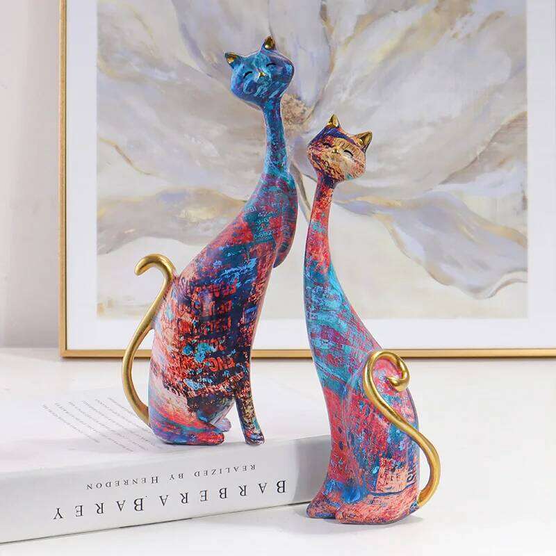 Nordic Creative Oil Painting Cat Decorative Ornament Resin Art Decor Home Bedroom Living Room Decoration Sculpture 26H0122