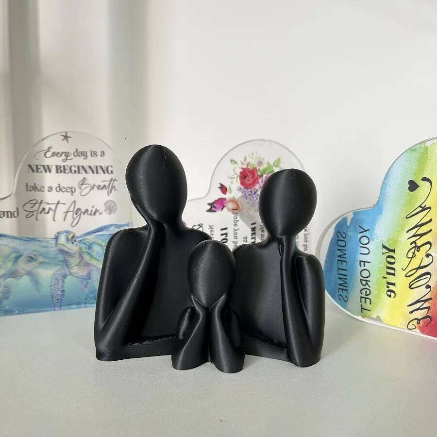 A family decorated wedding statue three people, perfect anniversary gift for husband and wife, newlyweds, or as an art