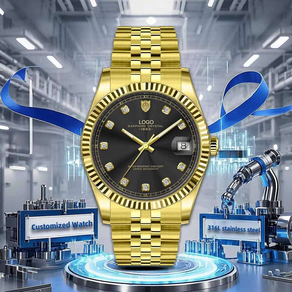 Luxury Quartz Men's Watch with Custom Logo High Quality 304 Stainless Steel Waterproof Wristwatch 22mm Band Width OEM Wholesale