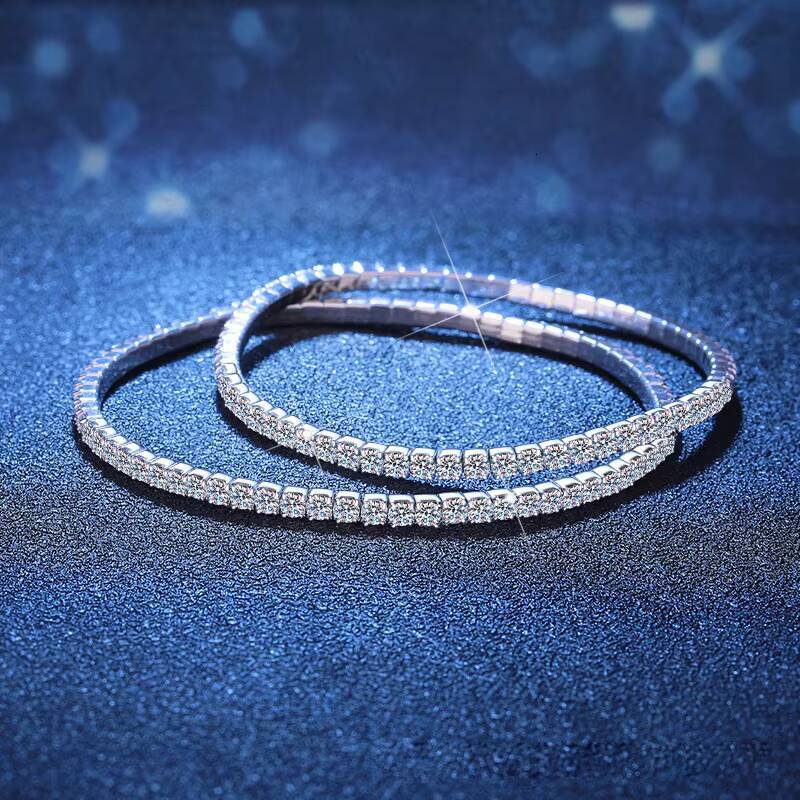 Lixin S925 Silver Rhodium Plated Moissanite Tennis Handchain Trendy Simple Starry Sky Fine Chain Link Bracelet Elastic Womens