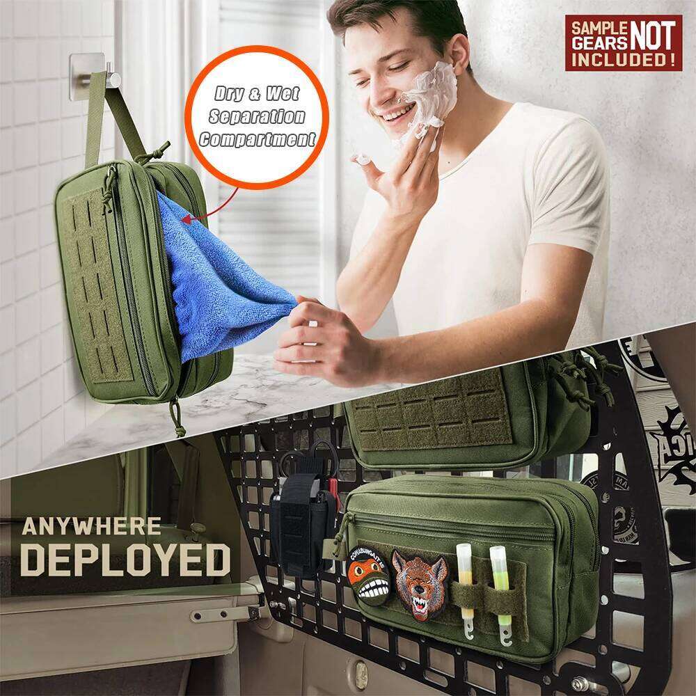 Tactical Toiletry Men - Waterproof Shower Bag with Dry/Wet Compartments MOLLE Hygiene Organizer for Travelling 26Y0122
