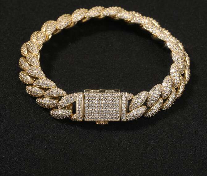 European and American 12mm Full Diamond Cuban Chain Hiphop Hip-Hop Street Trend Men's Bracelet Versatile Accessory