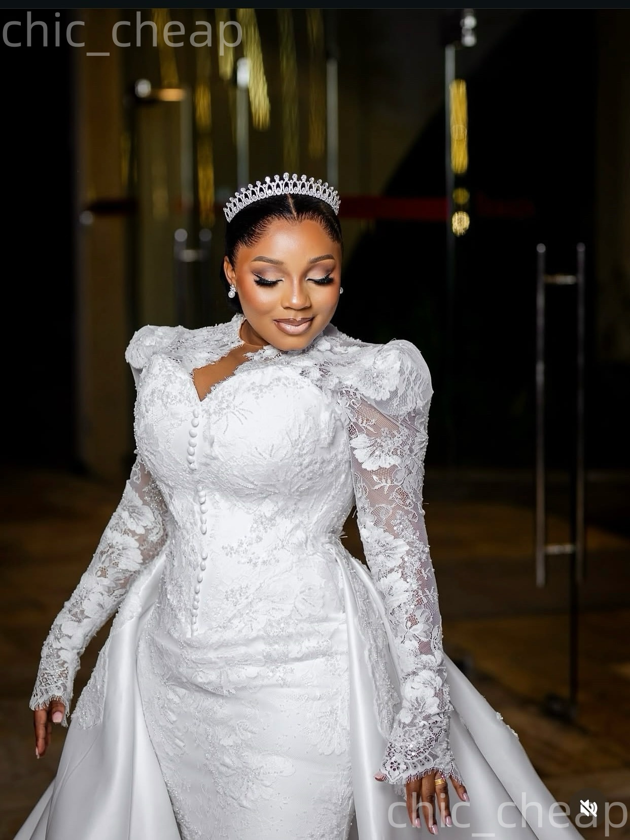 African Aso Ebi 2026 White Mermaid Wedding Dress Sheer Neck Full Sleeves Lace Satin Detachable Train Vintage Bridal Gowns Dresses ZJ2377