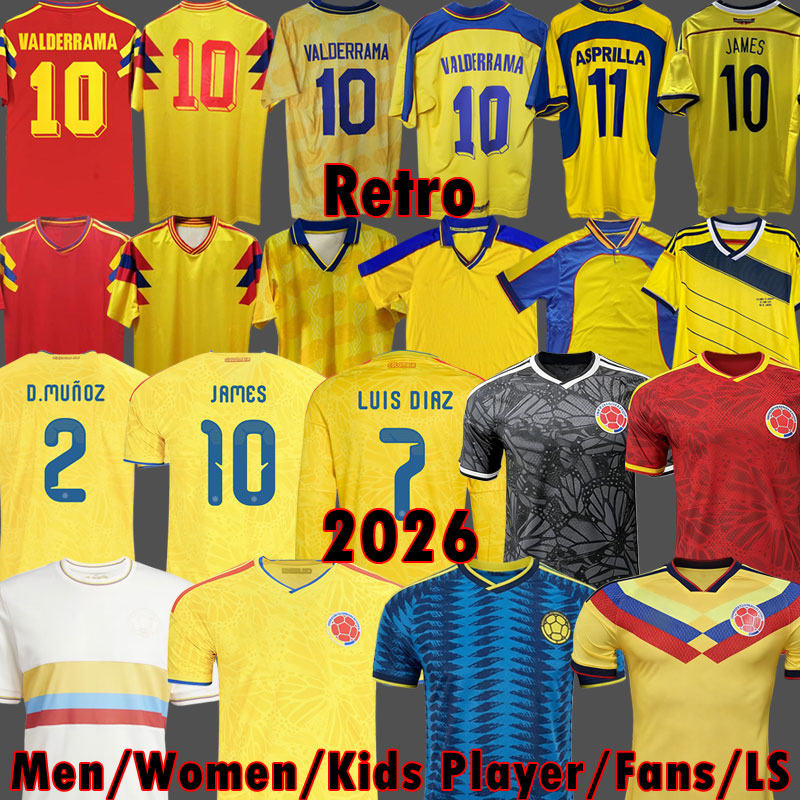 2026 Colombia Soccer Jerseys 1990 1994 Retro Kits 2024 Centenary Kit 1998 2001 Vintage 2014 JAMES CoLUmBIa Football Shirt Camisetas VALDERRAMA ASPRILLA Kits