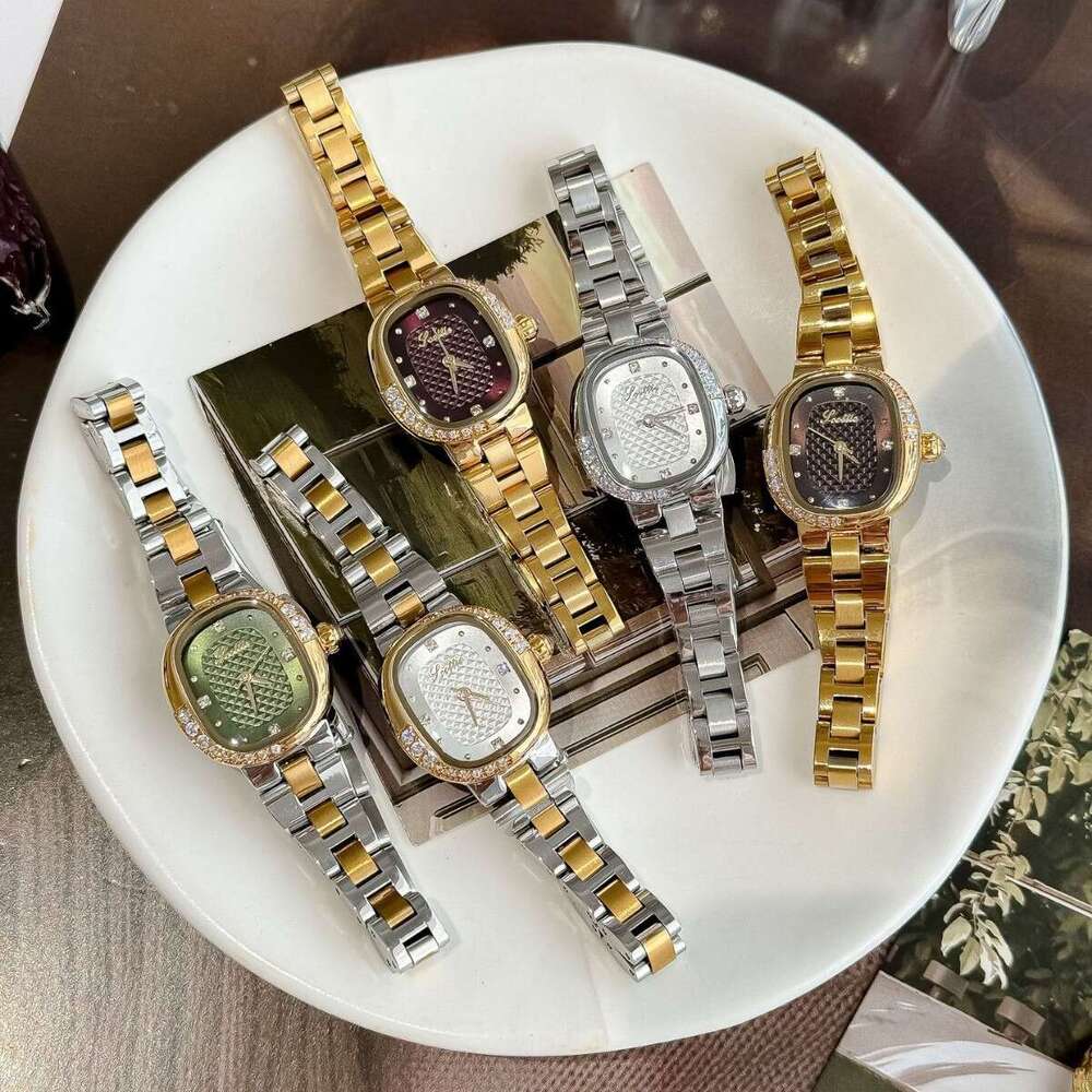 With Box Design Manufacturer Supply Dainty Oval Diamond-Studded Diamond Small Gold Bean Steel Band Watch Free gift