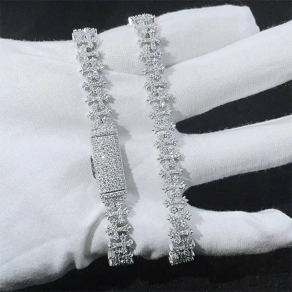 8mm Cross Cuban Chain Vvs Moissanite Hop Bracelet 925 Silver For Men And Women Cross Cuban Bracelet For Men And Women