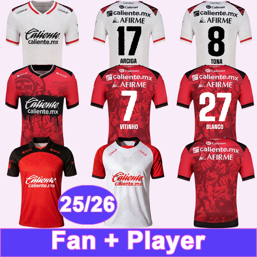 25 26 27 Tijuana Mens Player Soccer Jersey VITINHO NICHOLSON PRECIADO BLANCO BOYA VEGA POROZO CASTANEDA TONA Home Away Football Shirts Adult Uniforms