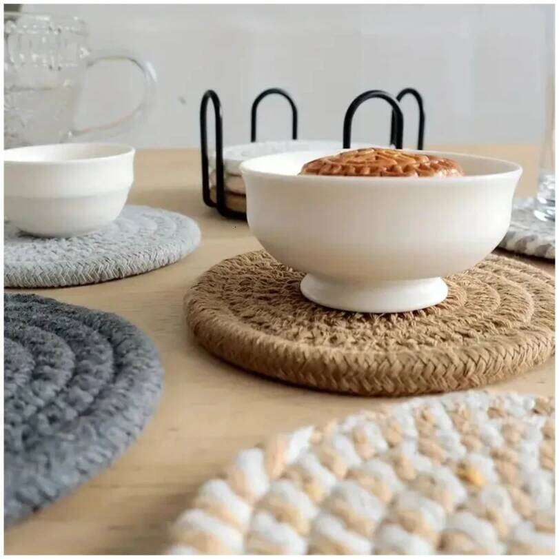 8-Piece Set Absorbent for Drinks, Minimalist Cotton Woven Coffee Table Decor Boho Cute Cup Coasters 26H0122