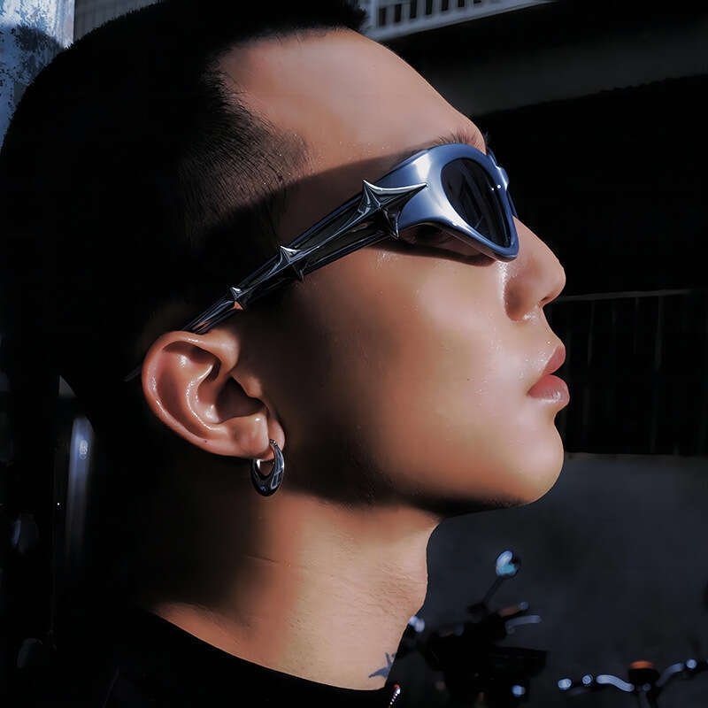 With Design Box 2026 High-End Outdoor UV Protection Cool Future Tech Style Four-Pointed Star Sunglasses Dainty Free gift