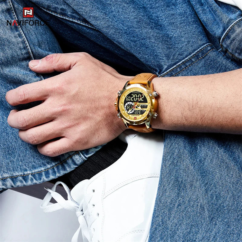 NAVIFORCE Original Watches For Men Casual Sport Chronograph Alarm Quartz WristWatch Leather Waterproof Digital Clock 9163 260114