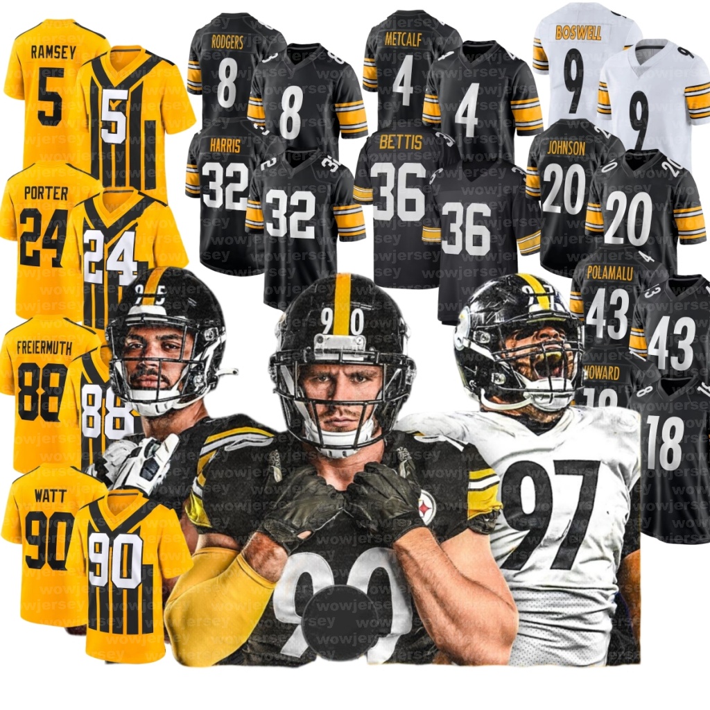 #90 Watt Pittsburghcity Steelersjersey SteelersJersey T.J. Watt DK Metcalf Aaron Rodgers Diontae Johnson Will Howard Joey Porter Jr. Football jerseys