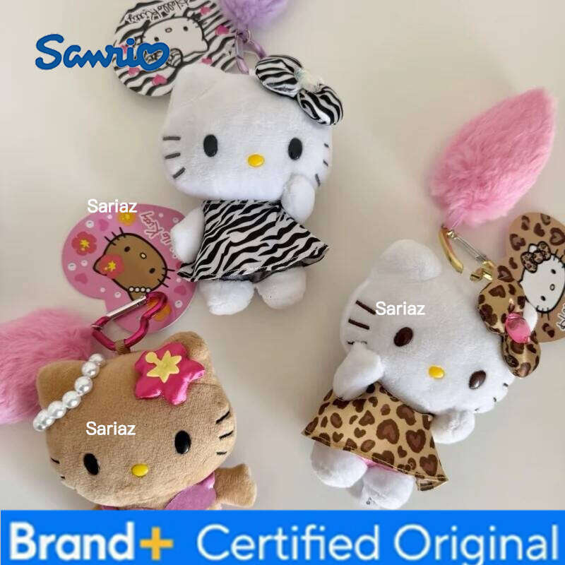 Sanrio Leopard Zebra Print Bikini Dark Skin Series KT cat Toy Tail Keychain Hello Kitty Cat Plush Soft bag Pendant H260105