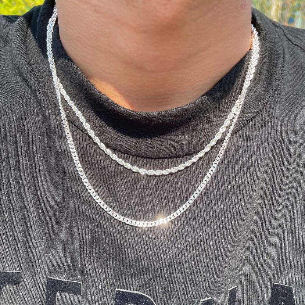 Amazon Hot Sale Stainless Steel Braided Cuban Double Layer Stacked Necklace Layered Non-Fading Men's Clavicle Chain Jewelry