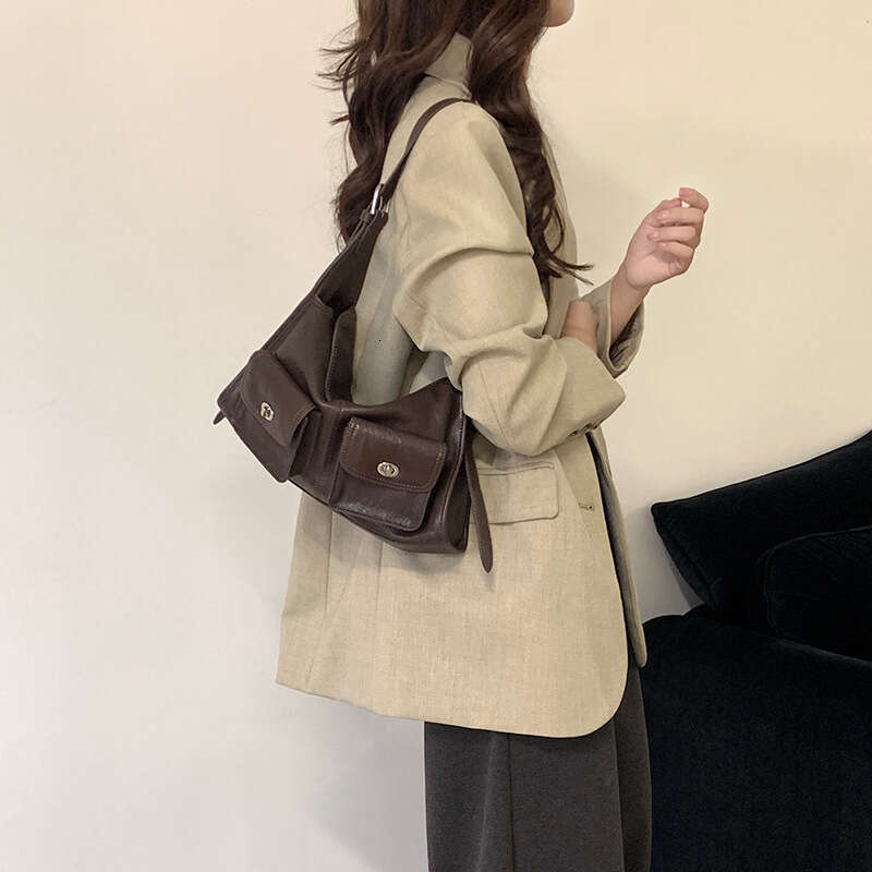 Luxury tote bag with Habo dual pockets, retro style, women's style, new plant tanned leather multifunctional leisure commuting shoulder messenger