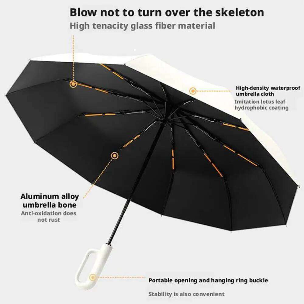 10Bones Windproof Fully Automatic Folding Umbrella With Loop Buckle UPF50+ Protable Compact Sun Rain Umbrellas For Women And Men 26Y0122