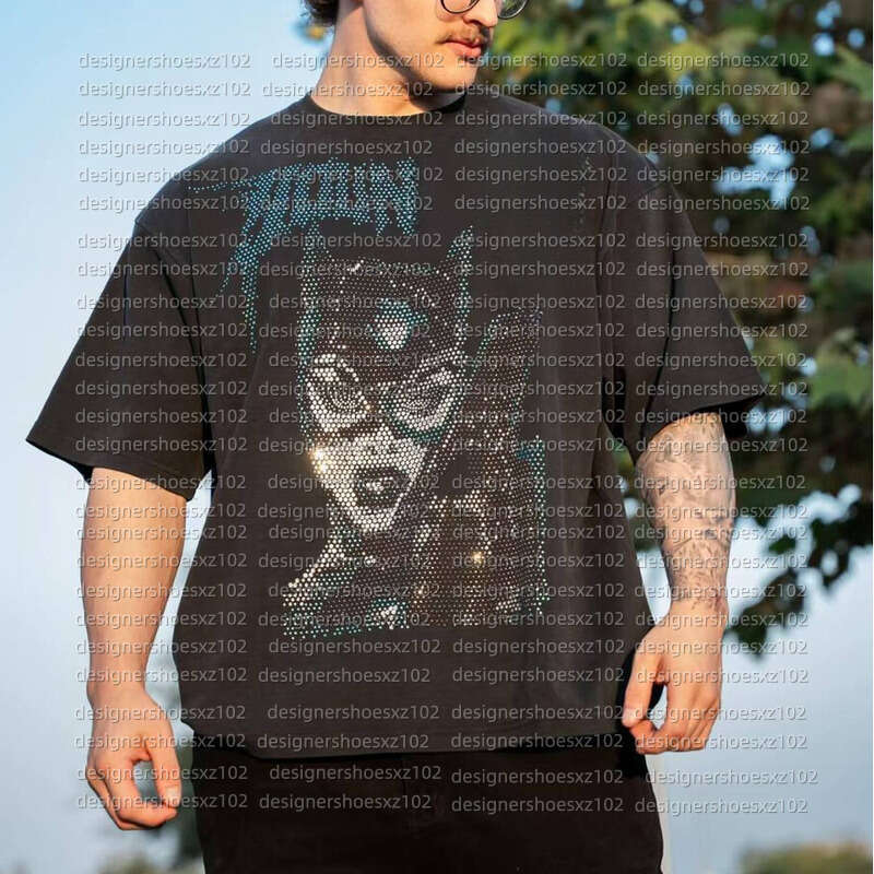 Men Young La Batman Sport Shirts Collaborations Oversized T-shirt Sweatshirts Rhinestone Craftsmanship Cotton Loose Fit Tech Fleece Short Sleeve Size S-XXL