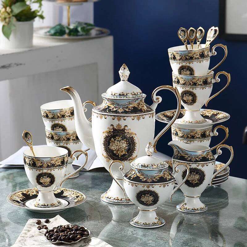 Bone China Coffee and Saucer British Court Teapot Milk Jar Sugar Tank Ceramic Afternoon Tea Flowertea Cup Party Drinkware