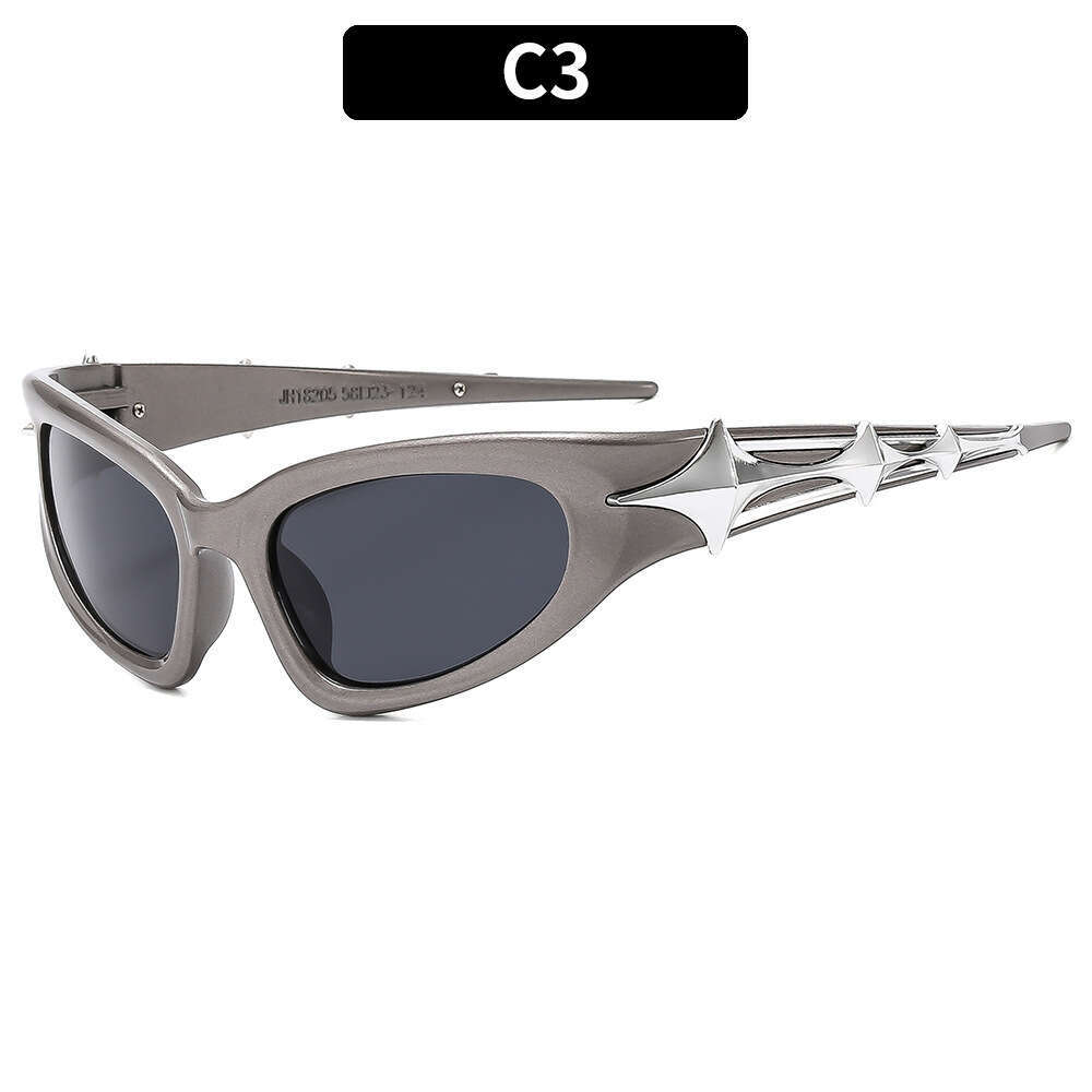 With Design Box 2026 High-End Outdoor UV Protection Cool Future Tech Style Four-Pointed Star Sunglasses Dainty Free gift