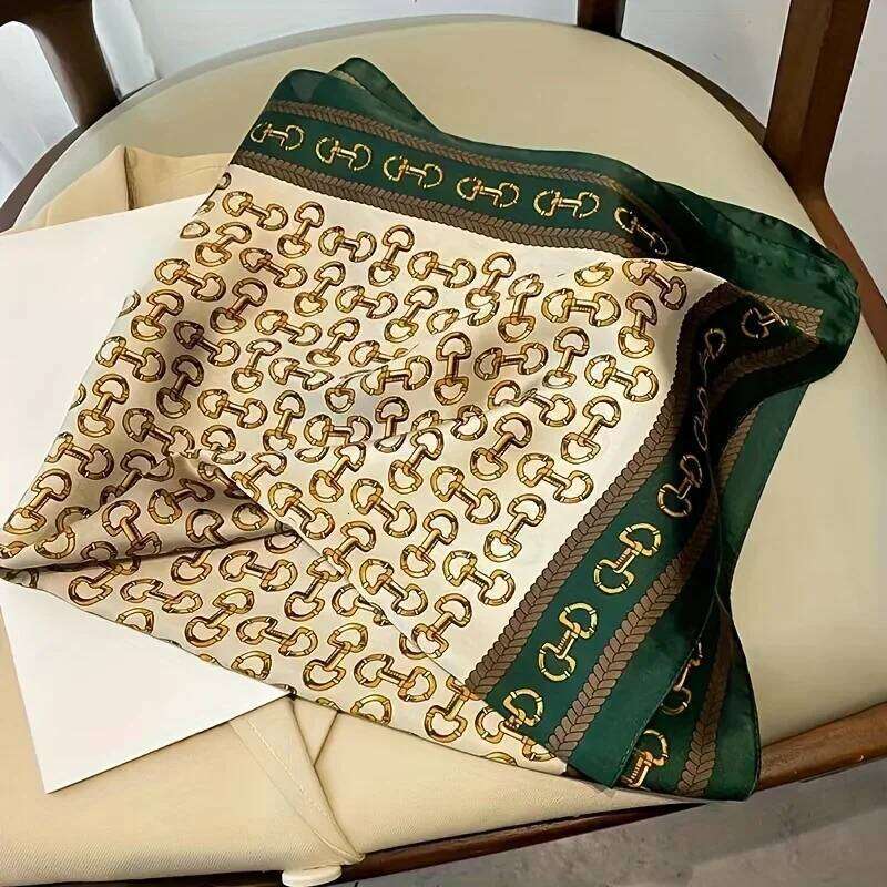 Elegant Ladies Satin Square Fashionable Green Round Scarf Soft Woven Fashion Accessory Versatile Neck Wrap