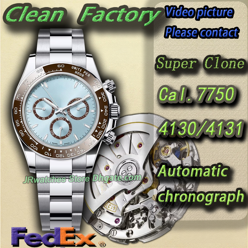 Clean Cal. 7750 4130 4131 Men's Luxury Chronograph Watch Clean Factory Super clone High Quality Sports Watches 904L Stainless Steel Sapphire Luminous Waterproof 100M