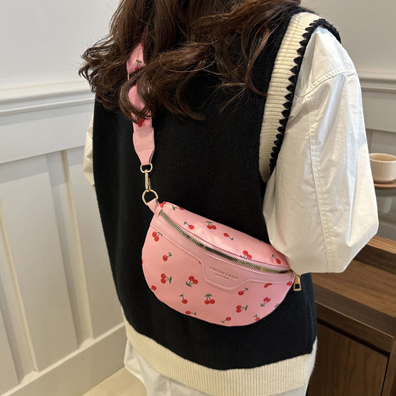 2026 Spring Summer Women's Cherry Print Crossbody Bag Niche Minimalist Premium Texture Chest Sling Bag