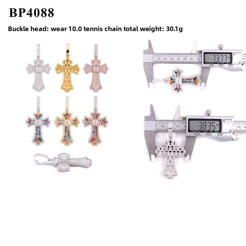 Luxury Fine Quality Religious Jewelry 925 Silver Gold Plated Fancy Shape Iced Out Multi Color VVS Moissanite Cross Charm Pendant