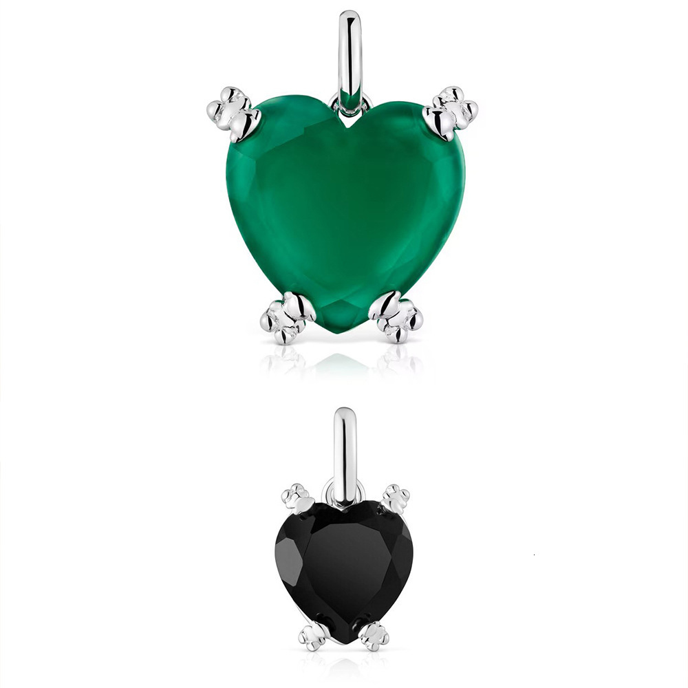 Designer Tousity 925 Sterling Silver Black Onyx Chalcedony Heart Pendant Light Luxury Fashion Ins Style Womens Single Pendant Accessory