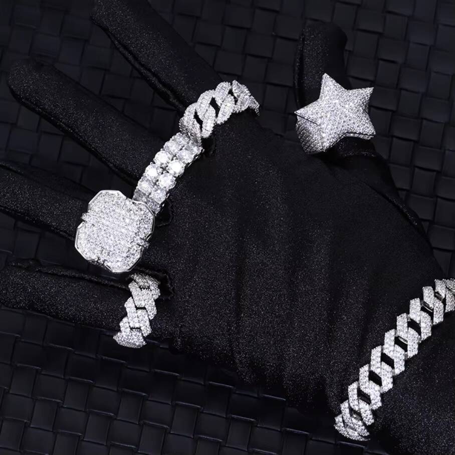 RTS Hiphop Jewelry S925 Silver Cuban Ring with Shine D Vvs Moissanite Cuban Star Ring
