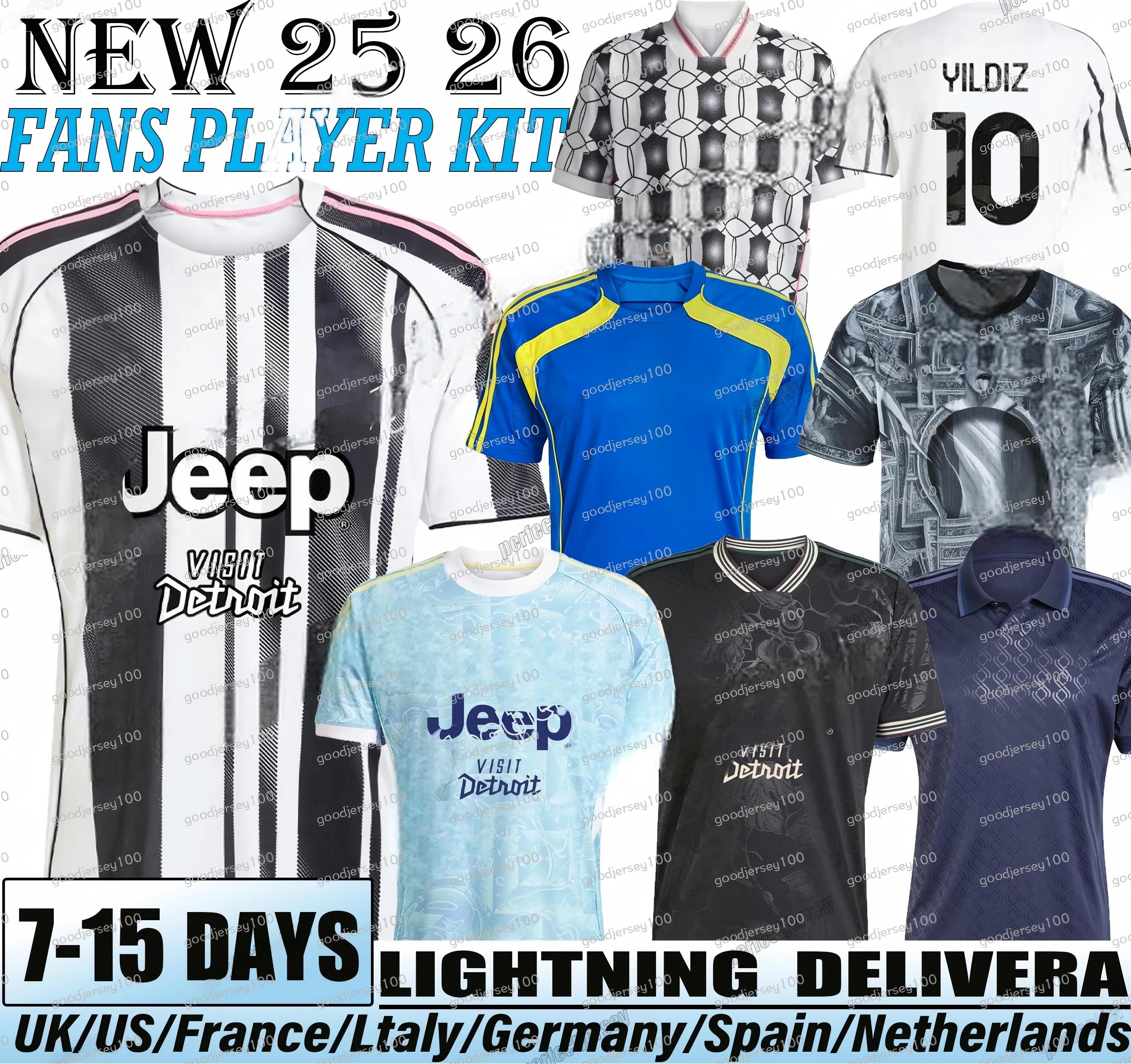 25 26 Soccer Jerseys Fans Player Home Away Yildiz Vlahovic F.CONCEICAO DOUGLAS LUIZ Thuram N.GONZALEZ Gatti Kalulu Juve 2026 Football Shirt Men Kids kit