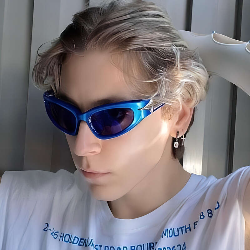 With Design Box 2026 High-End Outdoor UV Protection Cool Future Tech Style Four-Pointed Star Sunglasses Dainty Free gift