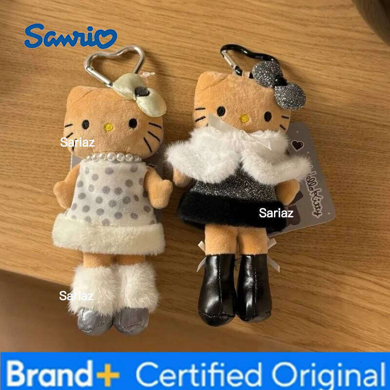 Sanrio NEW Cute Long-legged dark skin lady Plush toy Keychains Winter Wrap Kitty cat Small Pendant Anime Plushie Doll Gift H260105
