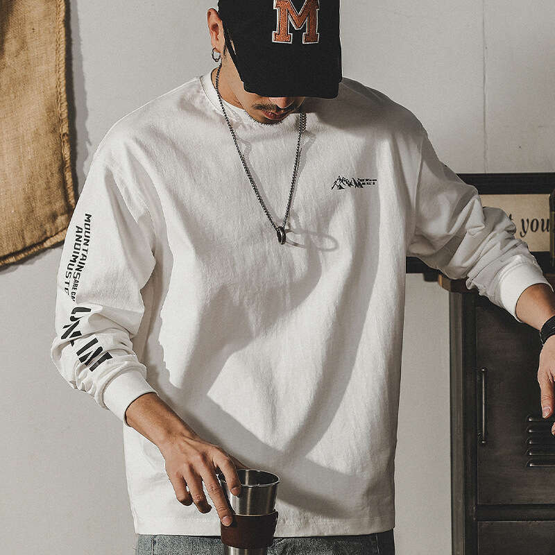American heavyweight T-shirt, men's long-sleeved, autumn trendy brand, Instagram casual, pure cotton shirt, mountain style men's clothing, t