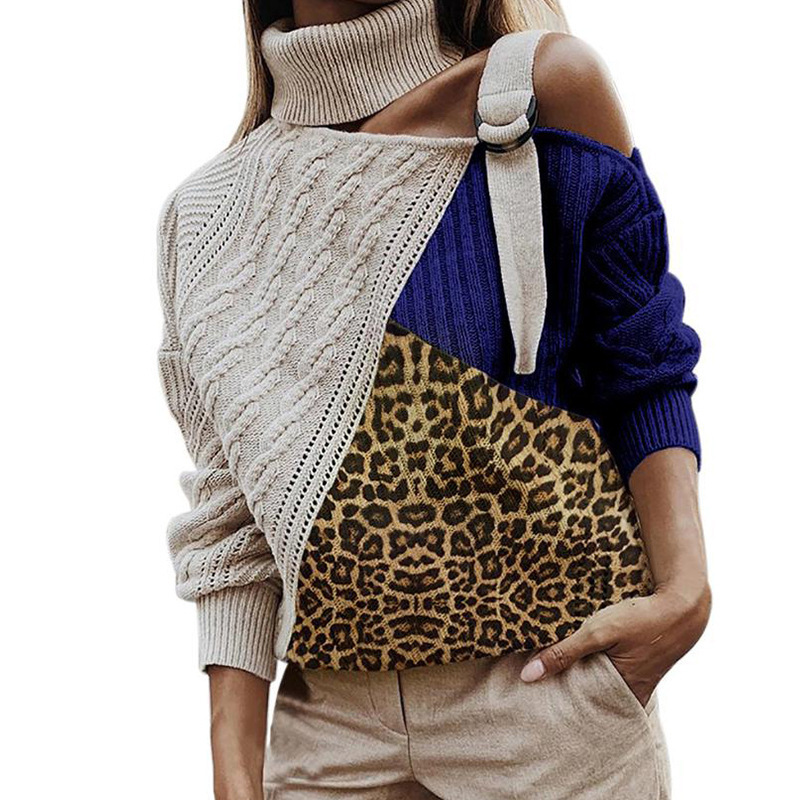 2024 Autumn Winter Sweater Ladies fashion Leopard Stitching Knitwear Womens Sweater 201017