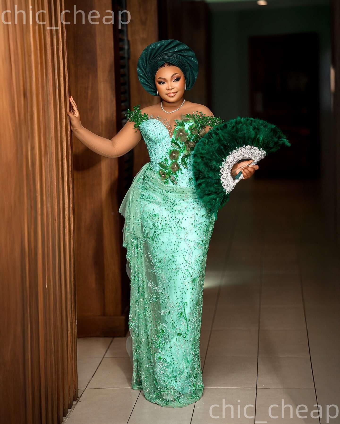 Aso Ebi 2026 Nigerian Mint Sheath Prom Dresses Flowers Crystals Beaded Evening Formal Party Second Birthday Engagement Gowns Dress For Special Occasio