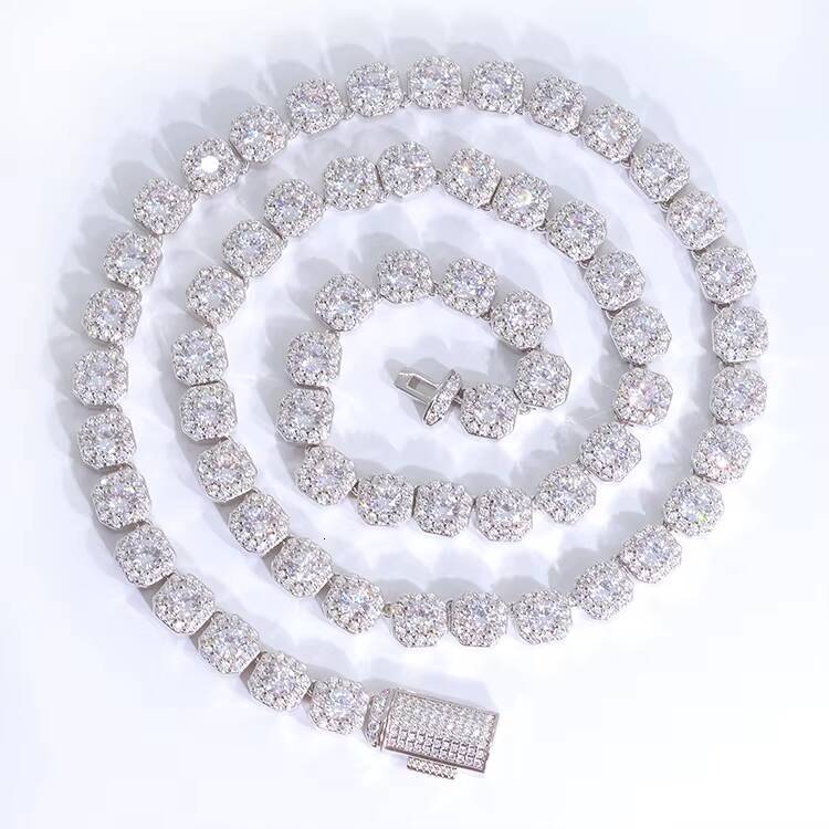 Customized Fashion 8mm Sterling Silver baguette Shape d Color Moissanite Diamond Cuban Chain for Jewelry Gift