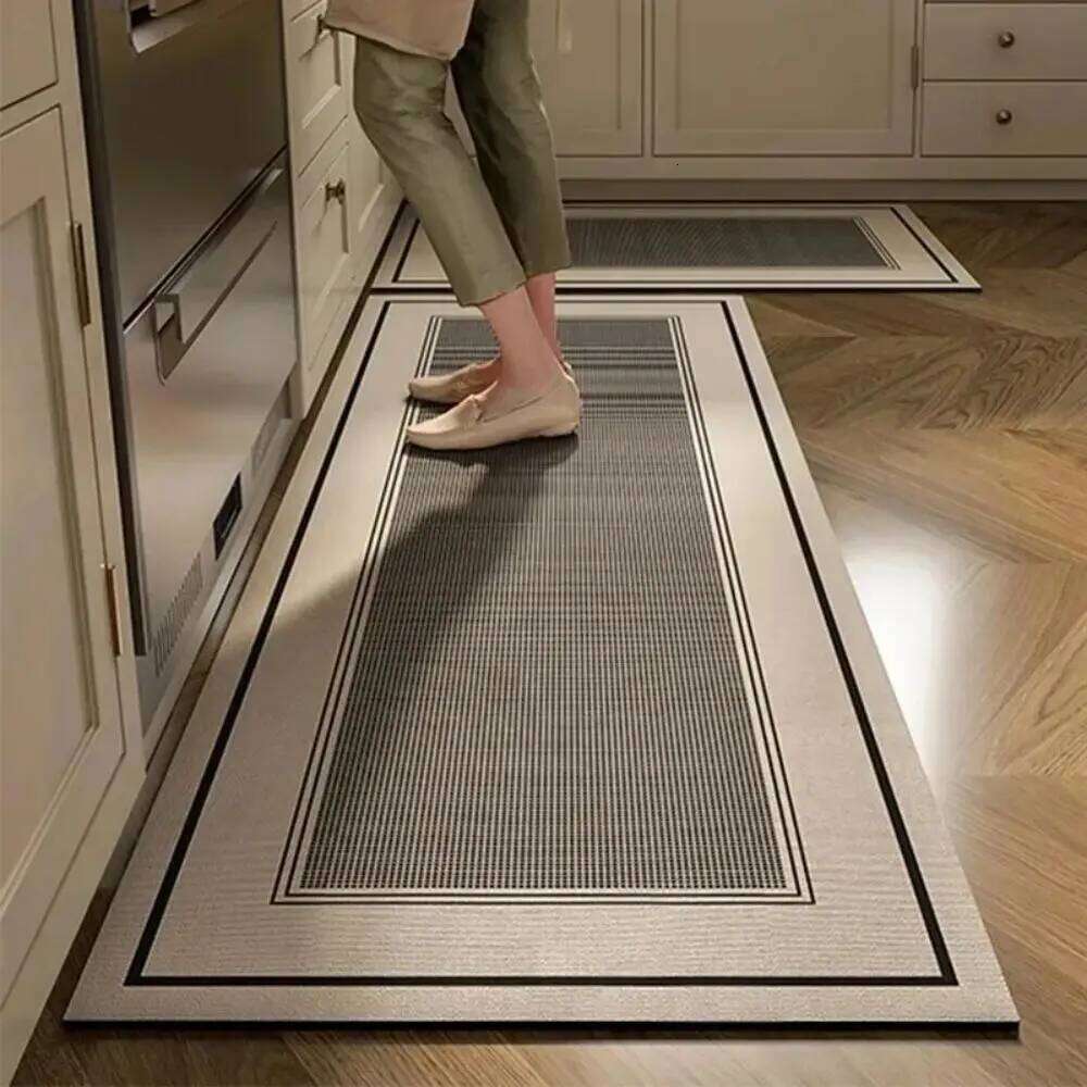 Carpet Kitchen Diatomite Black Grid Pattern Modern Simple Style Easy Maintain Highly Absorbent Dirt Resistant Home Decor