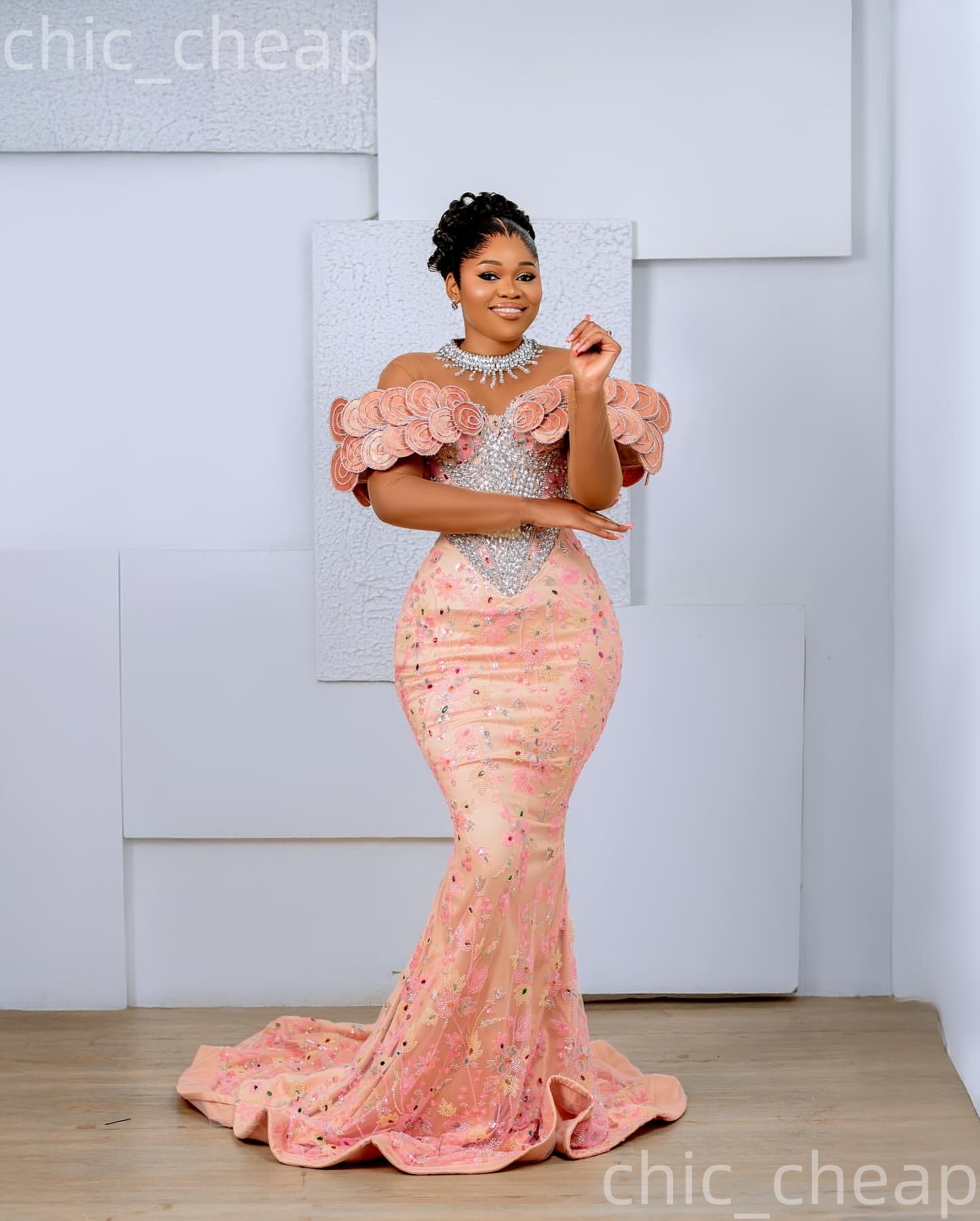 Aso Ebi 2026 Nigerian Pink Mermaid Prom Dresses Florals Crystals Sequined Evening Formal Party Second Birthday Engagement Gowns Dress For Special Occa