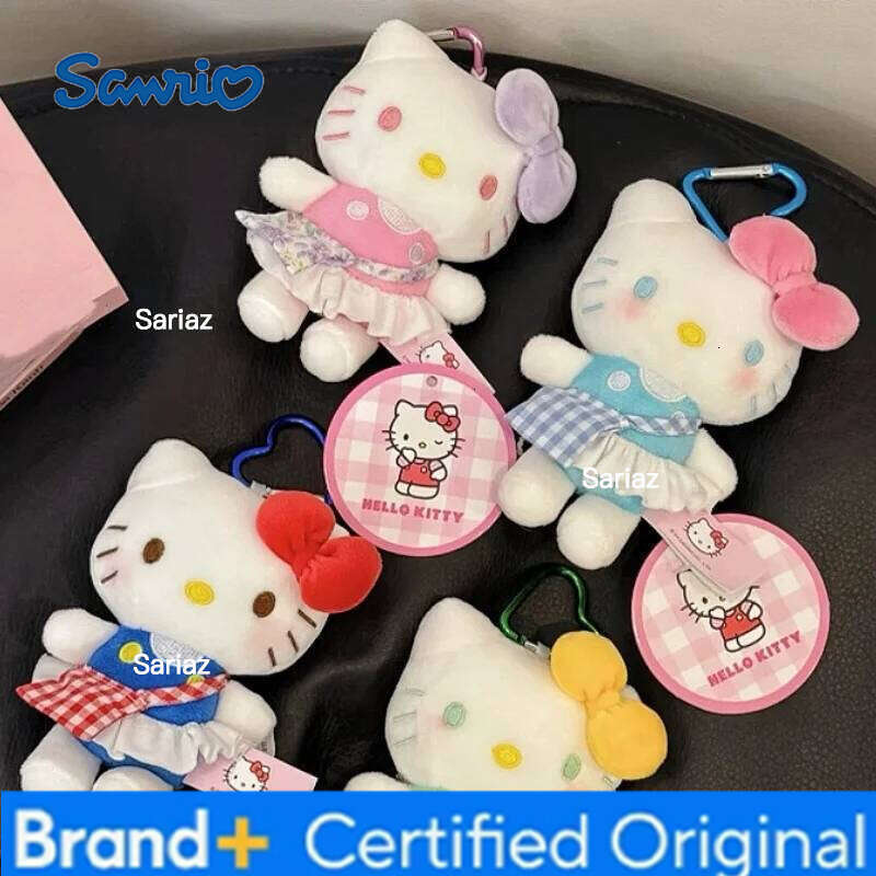 Sanrio New Cartoon Bow Kitty Keychains Cute Kitten Dress High Quality Plush Toy Doll Girl Backpack Pendant Car Decoration Gift H260105