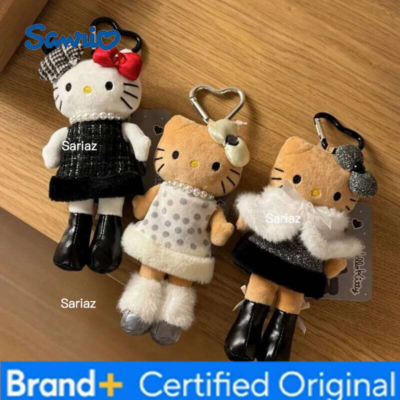 Sanrio NEW Cute Long-legged dark skin lady Plush toy Keychains Winter Wrap Kitty cat Small Pendant Anime Plushie Doll Gift H260105