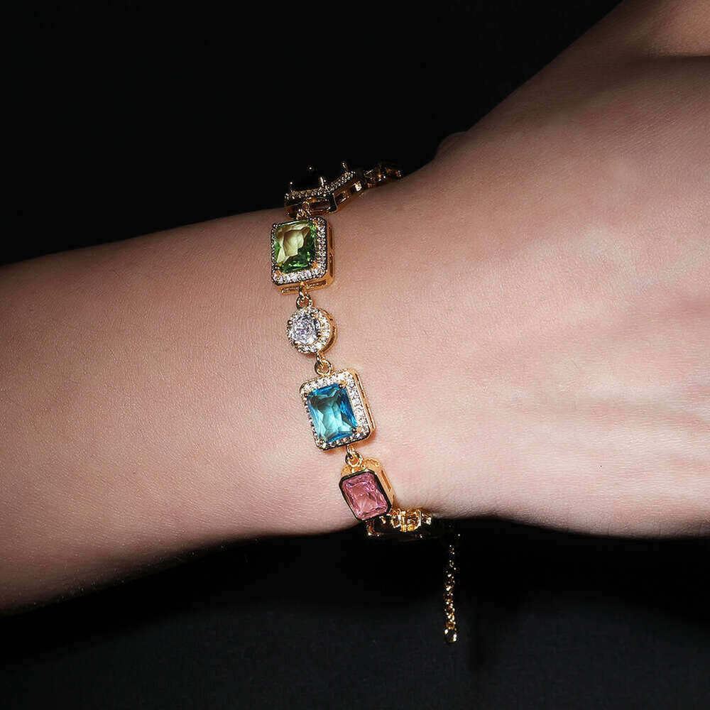 With Box Luxury Diamond-Encrusted Geometric Adjustable Colorful Dainty Gemstone Bracelet Summer Dopamine Necklace Design
