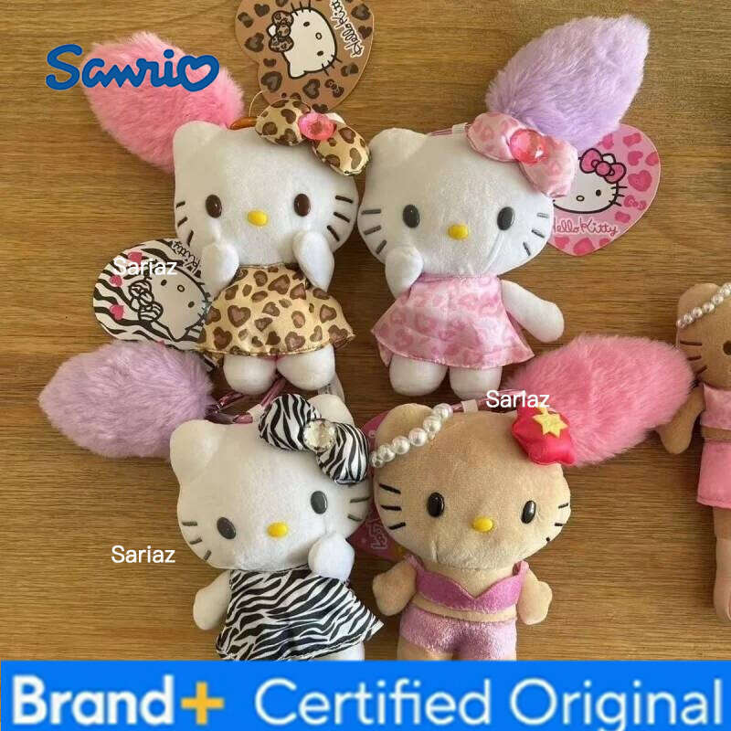 Sanrio Leopard Zebra Print Bikini Dark Skin Series KT cat Toy Tail Keychain Hello Kitty Cat Plush Soft bag Pendant H260105