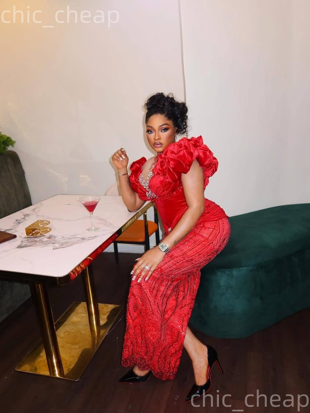 Aso Ebi Nigerian Red Sheath Prom Dresses 2026 Crystals Sheer Neck Sequined Evening Formal Party Second Birthday Engagement Gowns Dress For Special Occ