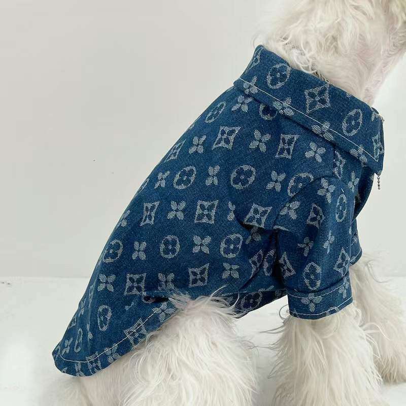 Printing Denim Clothes for Small Medium Dogs Soft Polyester Unisex Cat Overalls Snap Button Coats Autumn Pet Chihuahua Clothing - view 6
