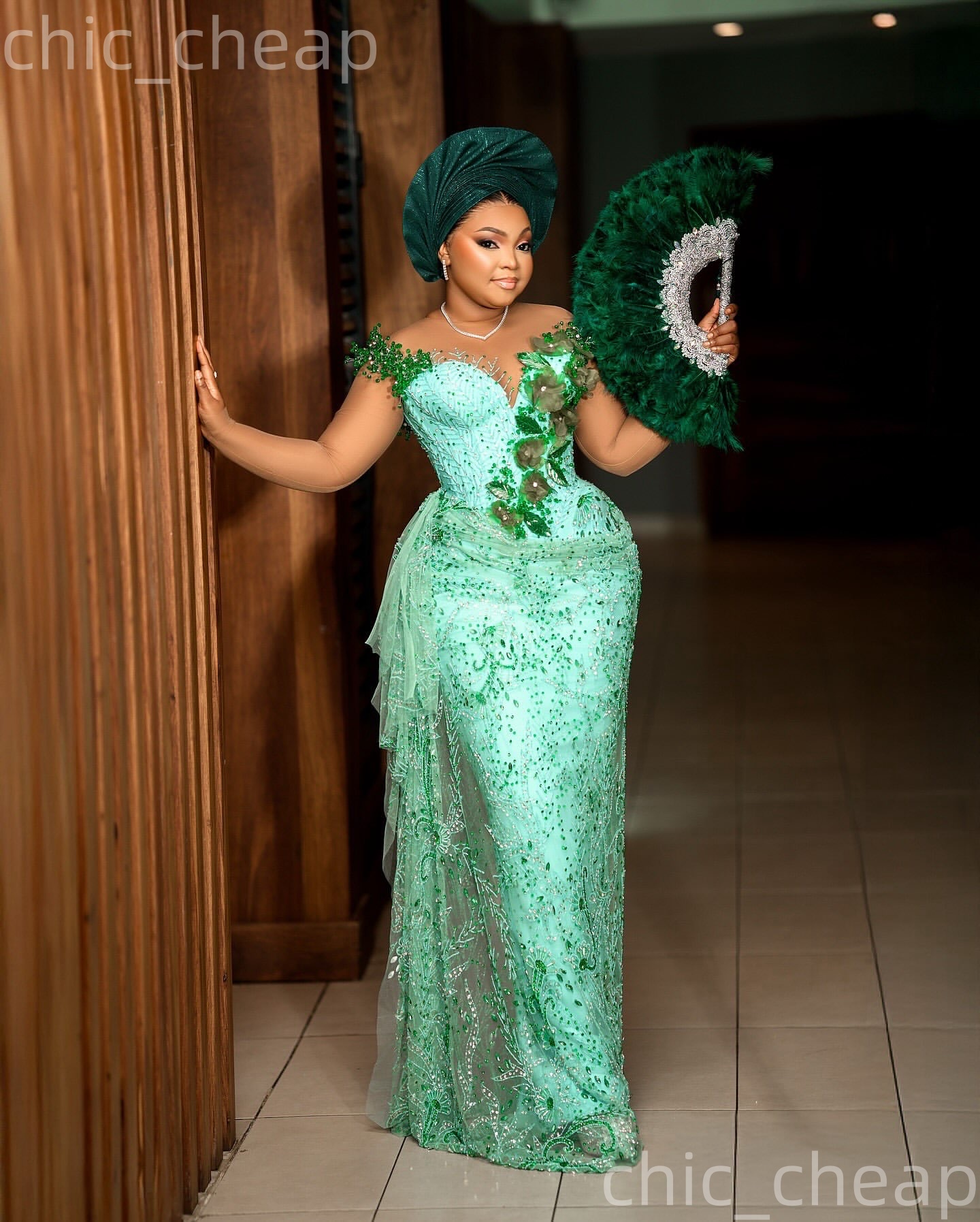 Aso Ebi 2026 Nigerian Mint Sheath Prom Dresses Flowers Crystals Beaded Evening Formal Party Second Birthday Engagement Gowns Dress For Special Occasio