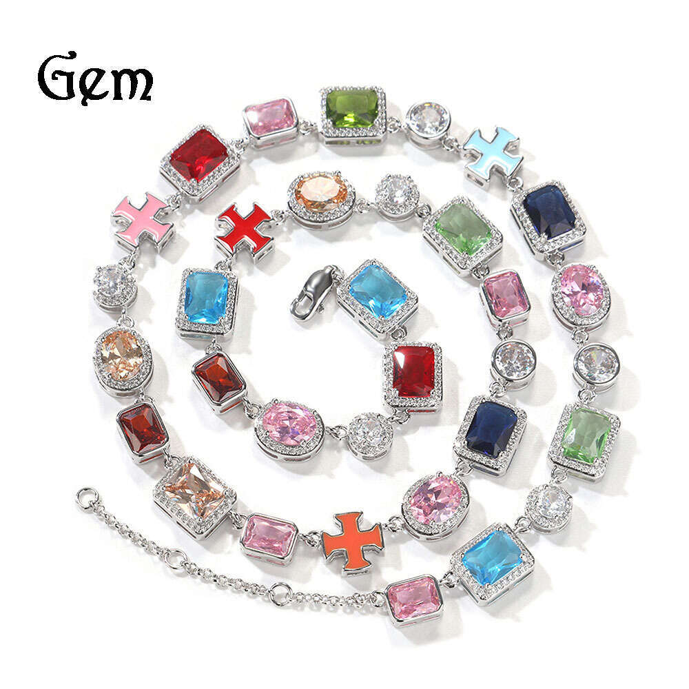 With Box Luxury Diamond-Encrusted Geometric Adjustable Colorful Dainty Gemstone Bracelet Summer Dopamine Necklace Design