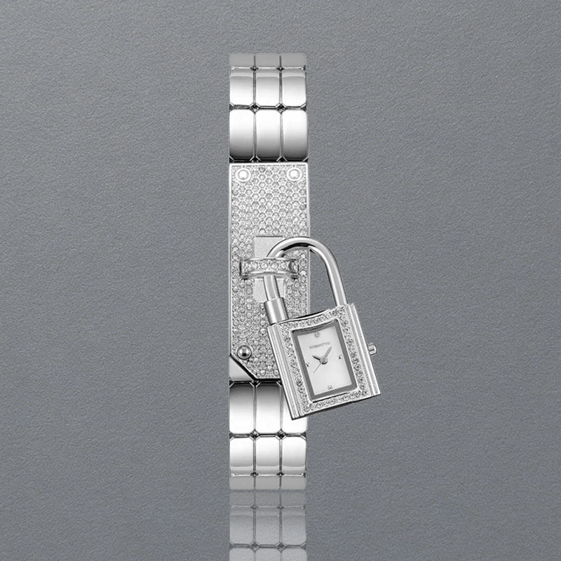 Women Watch for Girls Rectangle Shaped Stainless Steel Reloj Mujer Ladies Quartz Wristwatch Luxury Fashion New Style Design Diamond Inlay Sliver Rhinestone Clock