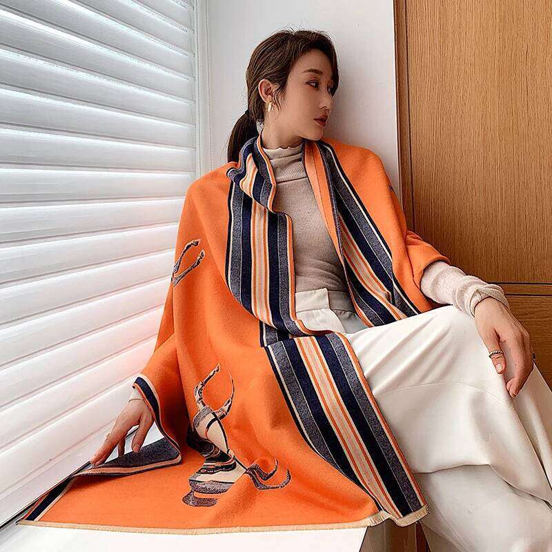 Luxury Winter Cashmere Scarf Women Design Warm Pashmina Blanket Horse Scarves Female Shawl Wraps Thick Foulard Bufanda