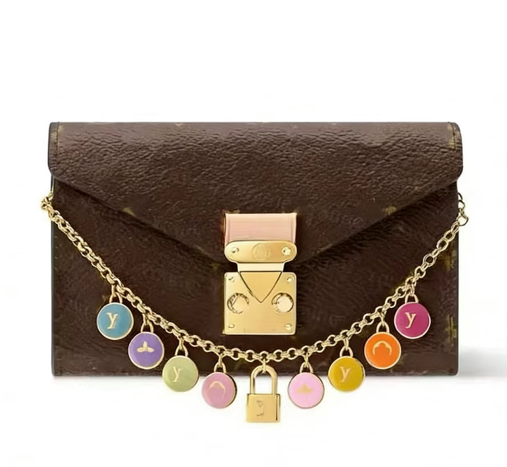 Luxury metal colorful disks Paris V Confetti Chain Bag Charm chain Flowers designer classic gold keychain Snap fastener Women keychain signature style handbag gift